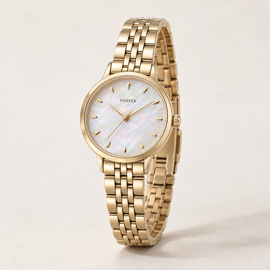 Vonfer Aurelia Petite watch with mother-of-pearl dial and gold-tone bracelet