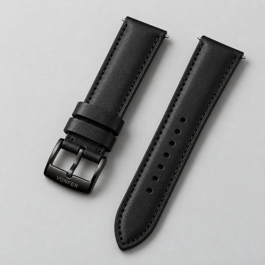 Vonfer Midnight black leather watch strap