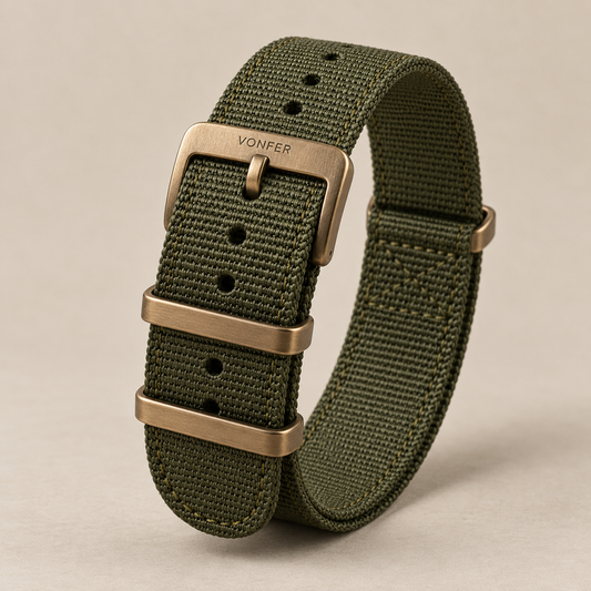 Vonfer Trail olive woven nylon watch strap