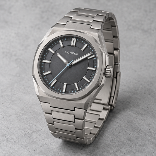 Vonfer Vector Sport watch with slate dial and titanium-tone bracelet