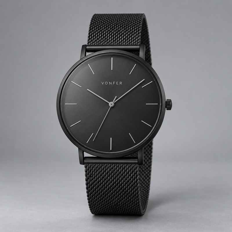 Vonfer Vela Minimal black watch with Milanese mesh band